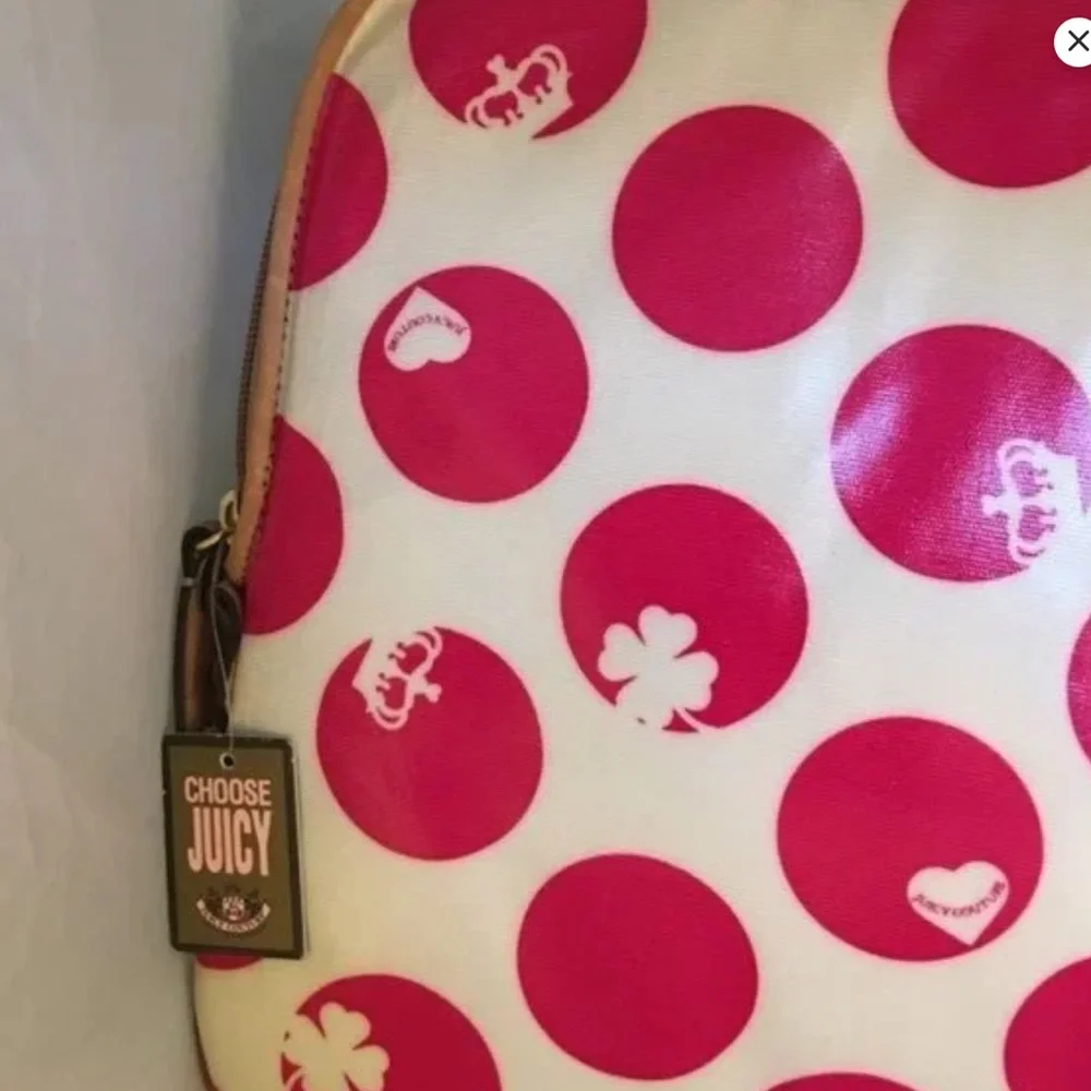 Juicy Couture Laptop sleeve case white pink polka dots circles NWT